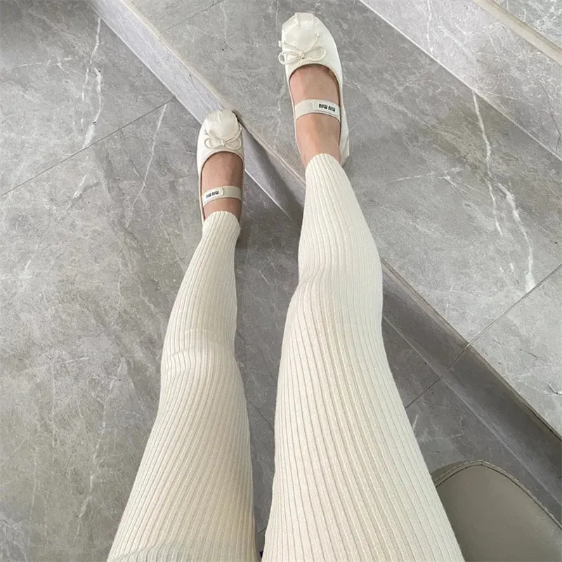 Frauen Winter Warm Gerippte Strick Strumpfhose Blickdicht Hose Leggins