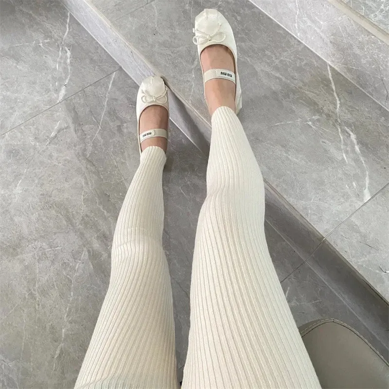 Frauen Winter Warm Gerippte Strick Strumpfhose Blickdicht Hose Leggins