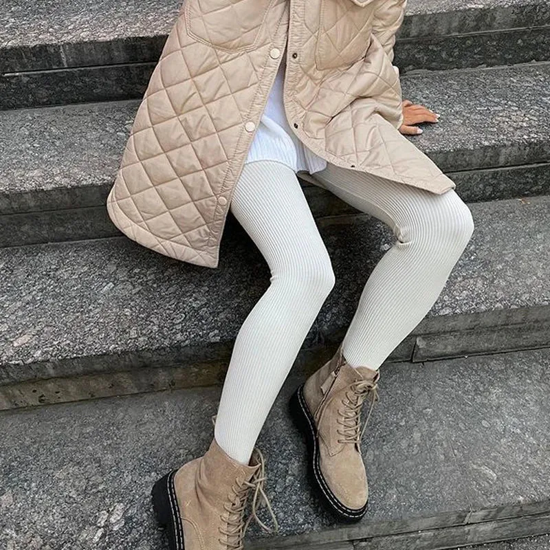 Frauen Winter Warm Gerippte Strick Strumpfhose Blickdicht Hose Leggins