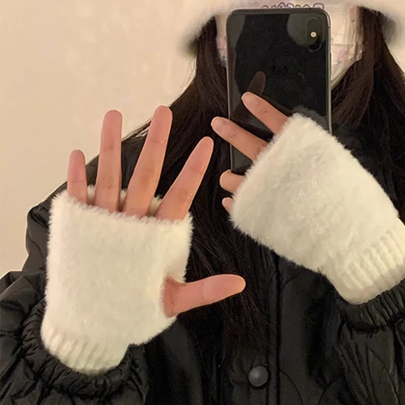 Winter Handschuhe Damen Strick fingerlose Handwärmer Fäustlinge Halbfinger