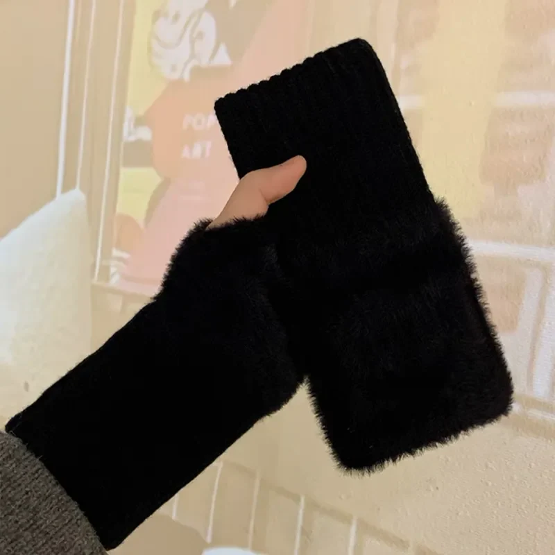 Winter Handschuhe Damen Strick fingerlose Handwärmer Fäustlinge Halbfinger