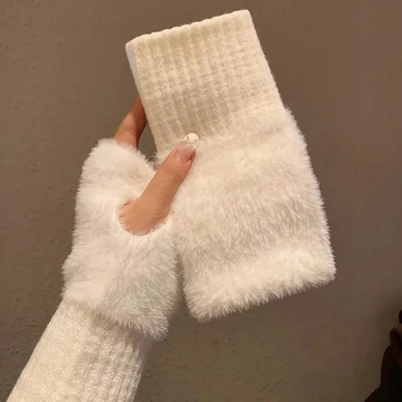Winter Handschuhe Damen Strick fingerlose Handwärmer Fäustlinge Halbfinger