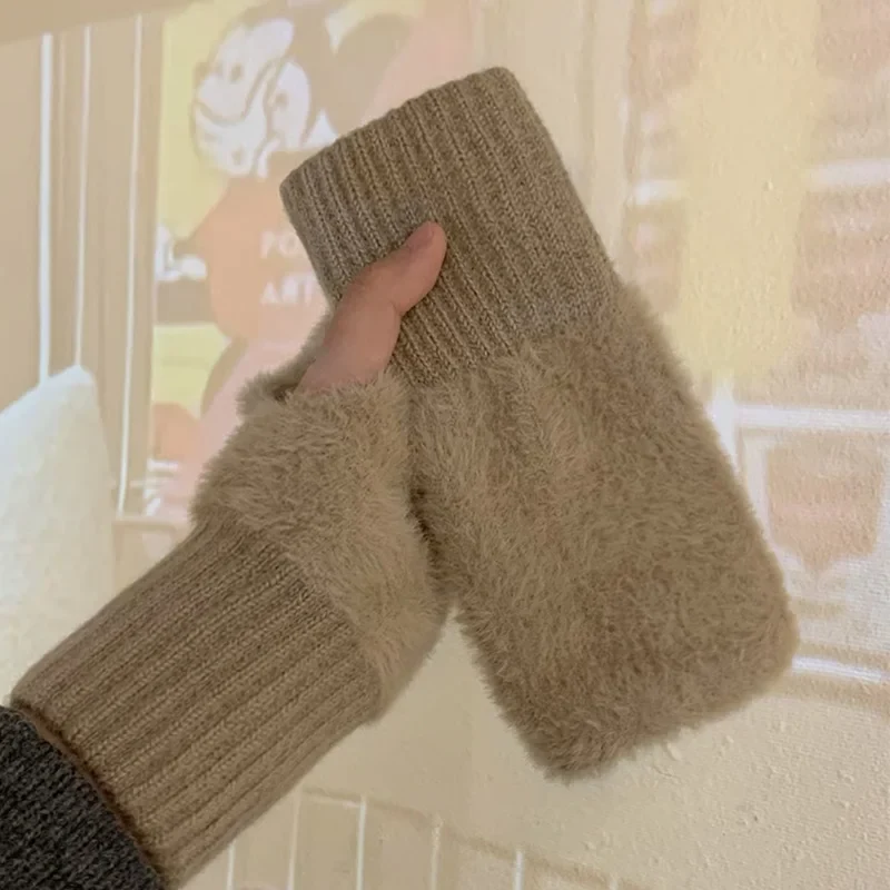 Winter Handschuhe Damen Strick fingerlose Handwärmer Fäustlinge Halbfinger