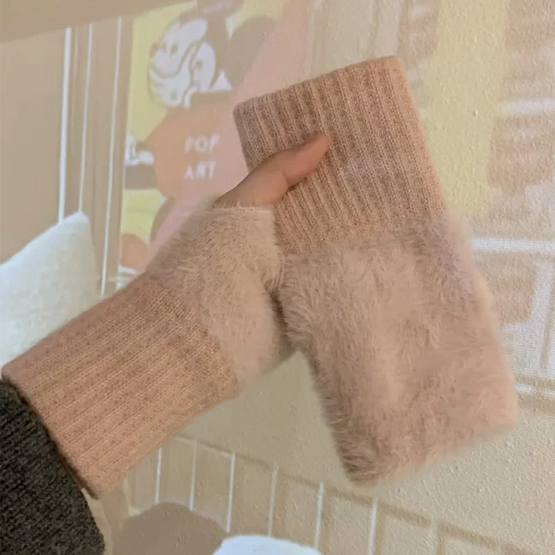 Winter Handschuhe Damen Strick fingerlose Handwärmer Fäustlinge Halbfinger