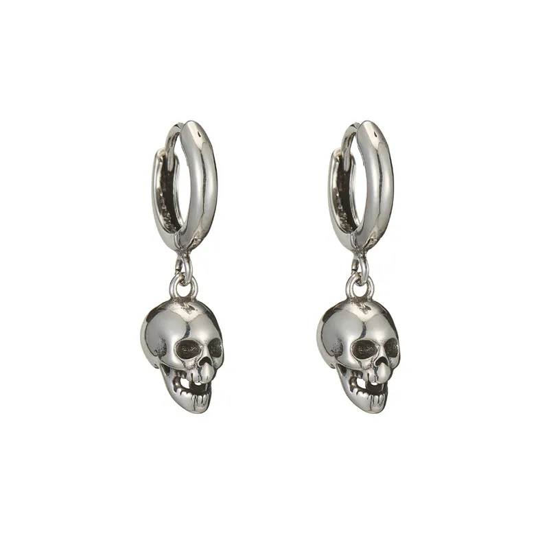 1Paar Creolen aus 925 sterling Silber Schwarz Skull Ohrringe Zirkonia Ohrstecker