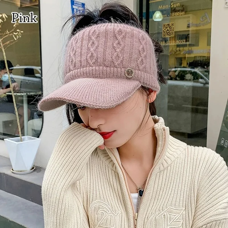 Damen Strickmütze mit Zopfloch Woll Strick Mütze Basecap Kappe Pferdeschwanz