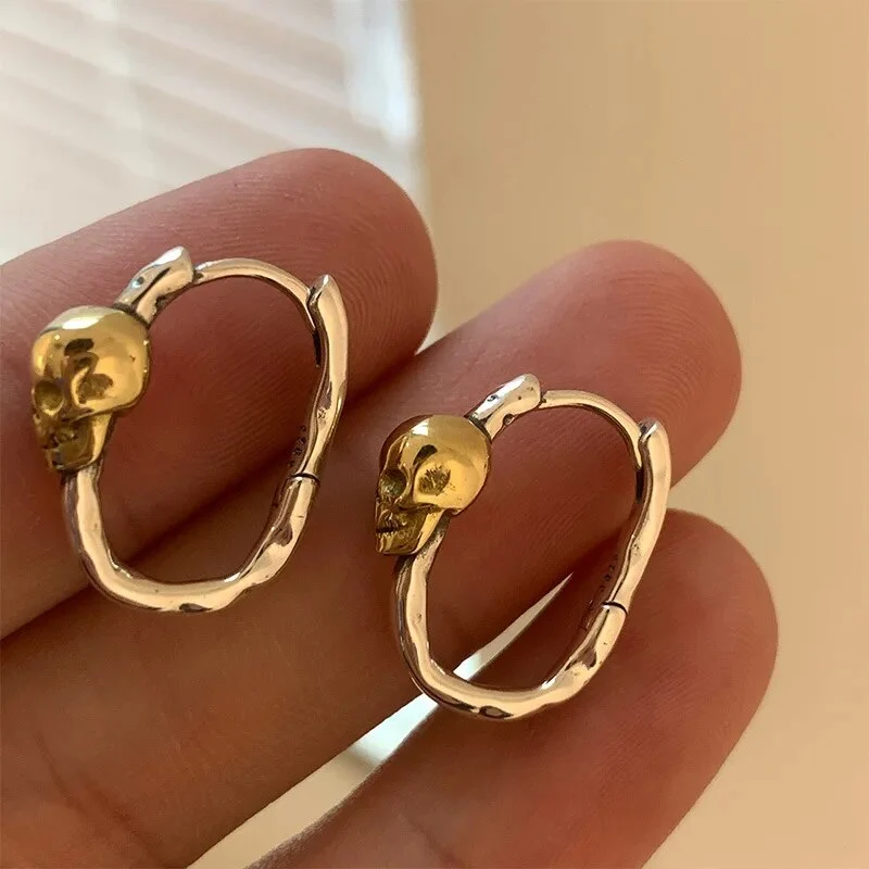 1 Paar Creolen aus 925 sterling Silber Ohrringe Skull Ohrschmuck Ohrstecker