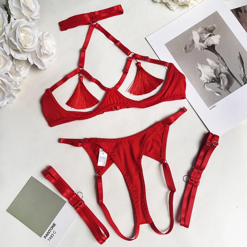 Damen Sexy BH Set Tanga String Slip Dessous Schlüpfer Reizwäsche Unterwäsche