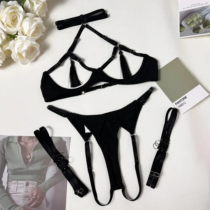 Damen Sexy BH Set Tanga String Slip Dessous Schlüpfer Reizwäsche Unterwäsche