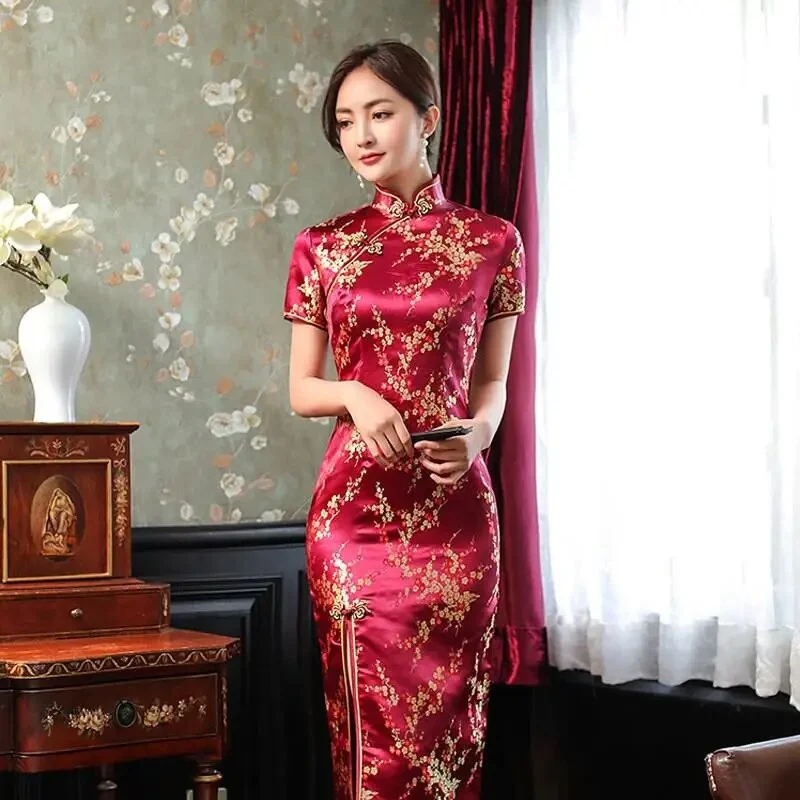 Damen Abendkleid Kimono Klassisches Chinesisches Satin Kleid Frauen Qipao