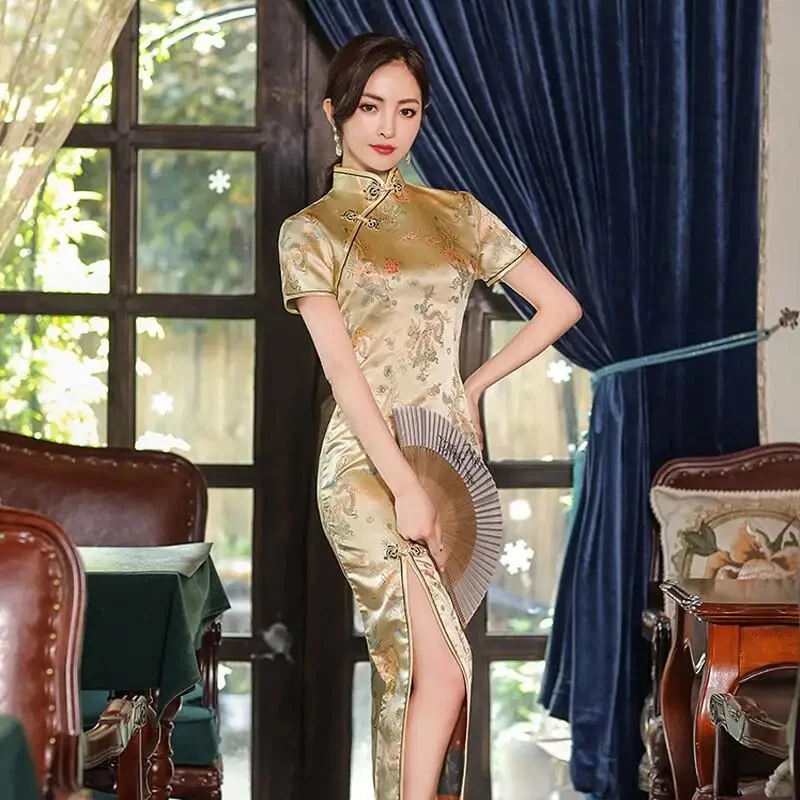 Damen Abendkleid Kimono Klassisches Chinesisches Satin Kleid Frauen Qipao