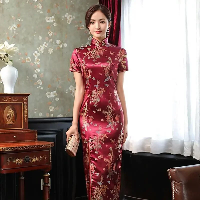 Damen Abendkleid Kimono Klassisches Chinesisches Satin Kleid Frauen Qipao