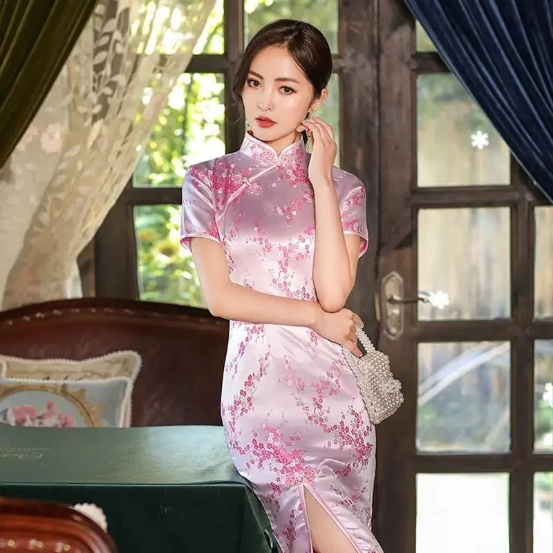 Damen Abendkleid Kimono Klassisches Chinesisches Satin Kleid Frauen Qipao