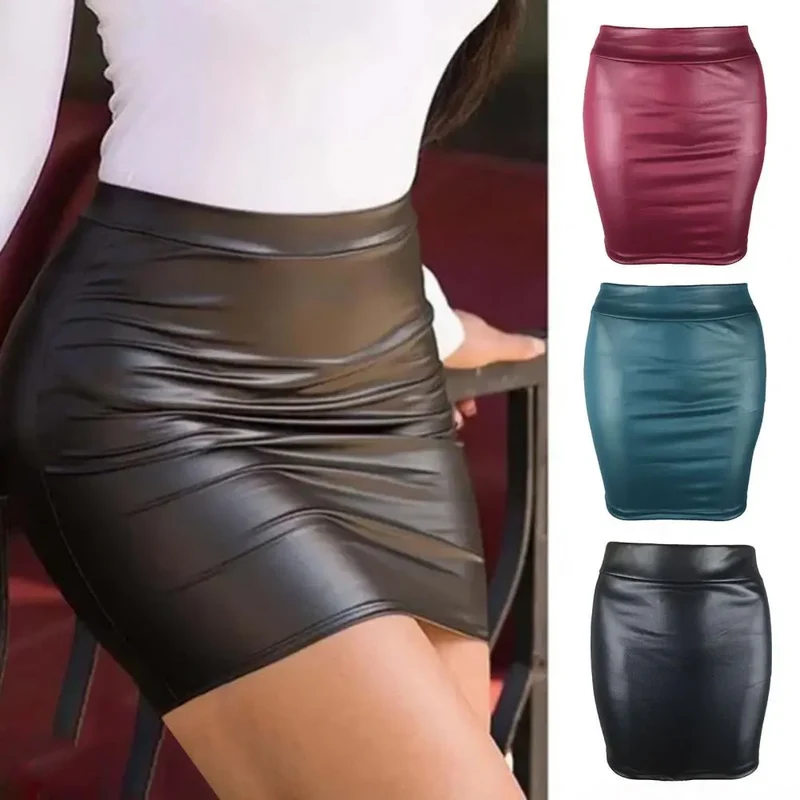 Sexy Damen Lederrock Minirock PU Mini Rock Bodycon Kunstleder Partyrock Clubwear