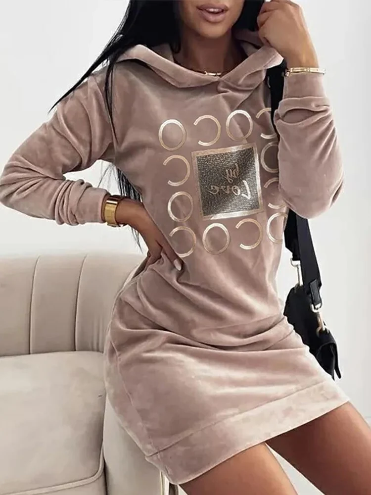 Donna Maglia Maglione Abito corto con Cappuccio Tuta Felpa Miniabito Maxipull