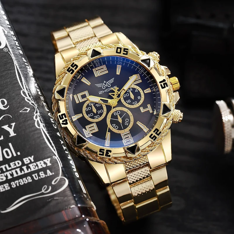 Herren Armbanduhr Silber Schwarz Edelstahl Quarzuhr Luxus Chronograph Business
