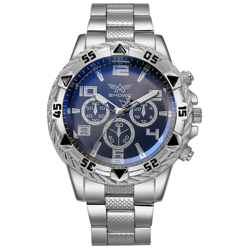 Herren Armbanduhr Silber Schwarz Edelstahl Quarzuhr Luxus Chronograph Business