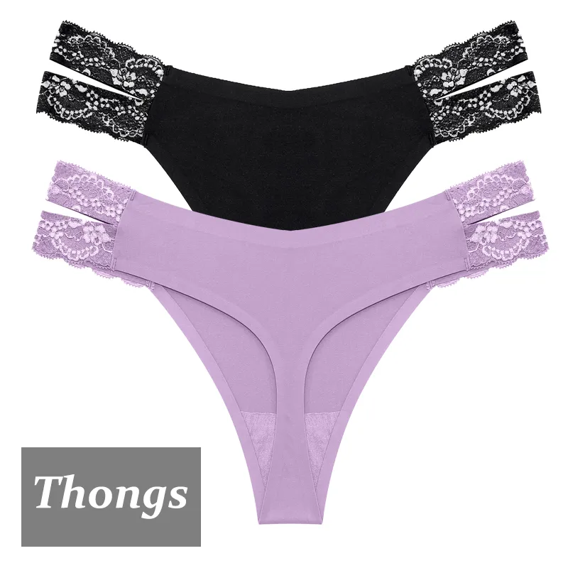 2Stk Frauen Spitze Tanga String Höschen Sexy Schlüpfer Slip Dessous Unterwäsche