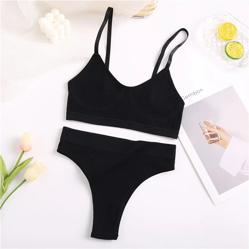 2Stk Frauen Unterwäsche BH Set Top Tanga Höschen Schlüpfer Slip Dessous