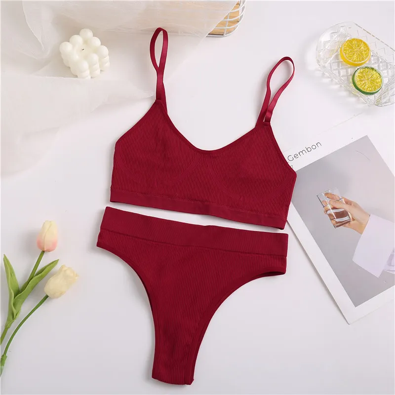 2Stk Frauen Unterwäsche BH Set Top Tanga Höschen Schlüpfer Slip Dessous
