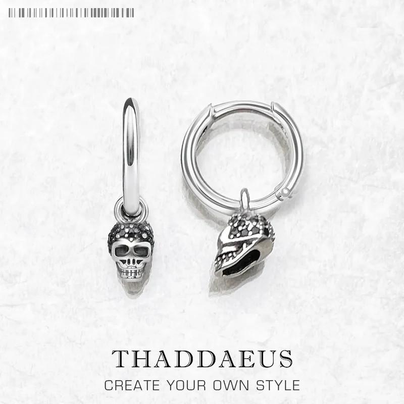 1 Paar Creolen 925 sterling Silber Ohrringe Ohrschmuck Skull Zirkonia Ohrstecker