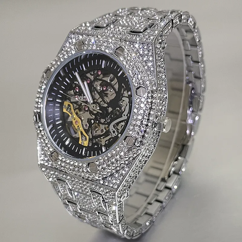 Herren Armbanduhr Silber Schwarz Edelstahl Automatik Luxus Chronograph Business