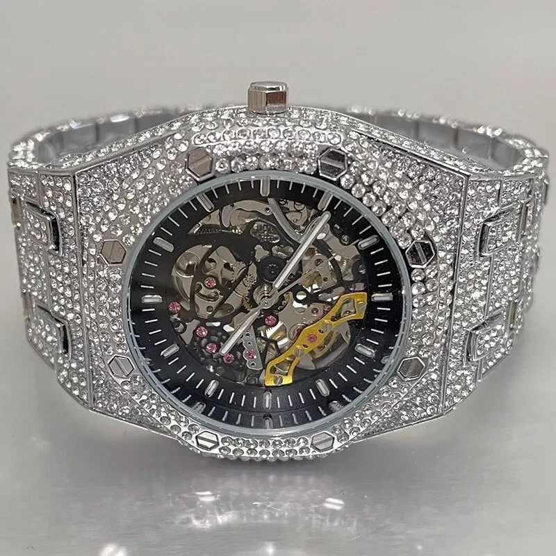 Herren Armbanduhr Silber Schwarz Edelstahl Automatik Luxus Chronograph Business