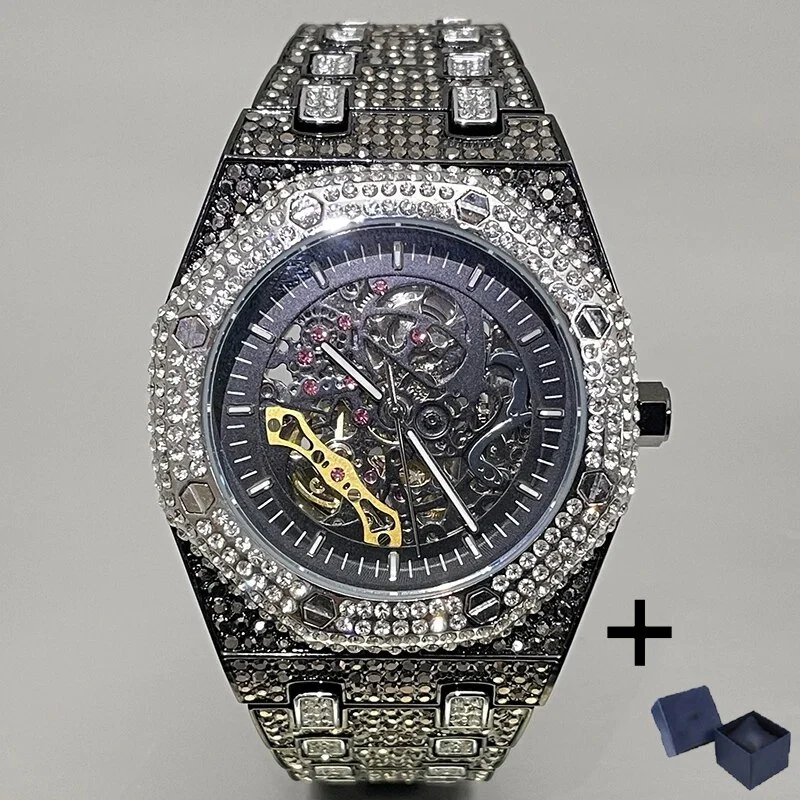 Herren Armbanduhr Silber Schwarz Edelstahl Automatik Luxus Chronograph Business