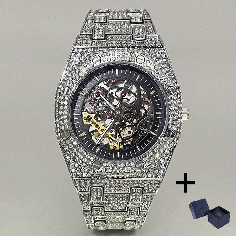 Herren Armbanduhr Silber Schwarz Edelstahl Automatik Luxus Chronograph Business