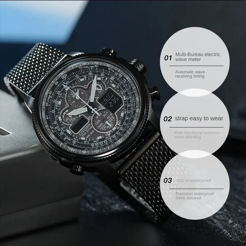 Herren Armbanduhr Silber Schwarz Edelstahl Quarzuhr Luxus Chronograph Business