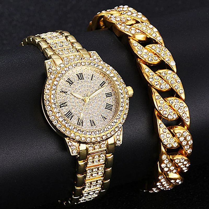 Damen Armband Uhren Set Strass Luxus Quarz Silber Gold Business Armbanduhr