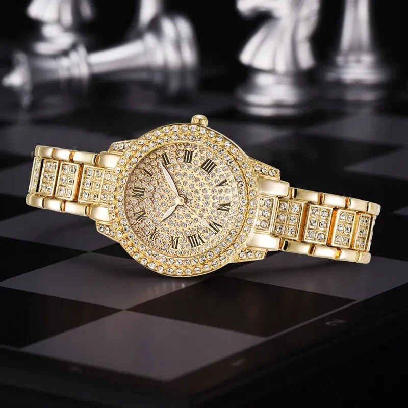 Damen Armband Uhren Set Strass Luxus Quarz Silber Gold Business Armbanduhr