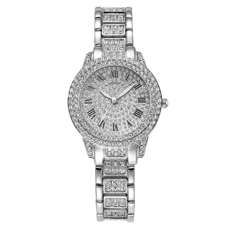 Damen Armband Uhren Set Strass Luxus Quarz Silber Gold Business Armbanduhr