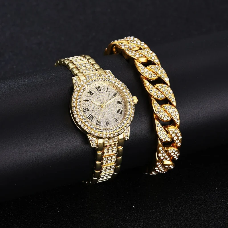 Damen Armband Uhren Set Strass Luxus Quarz Silber Gold Business Armbanduhr