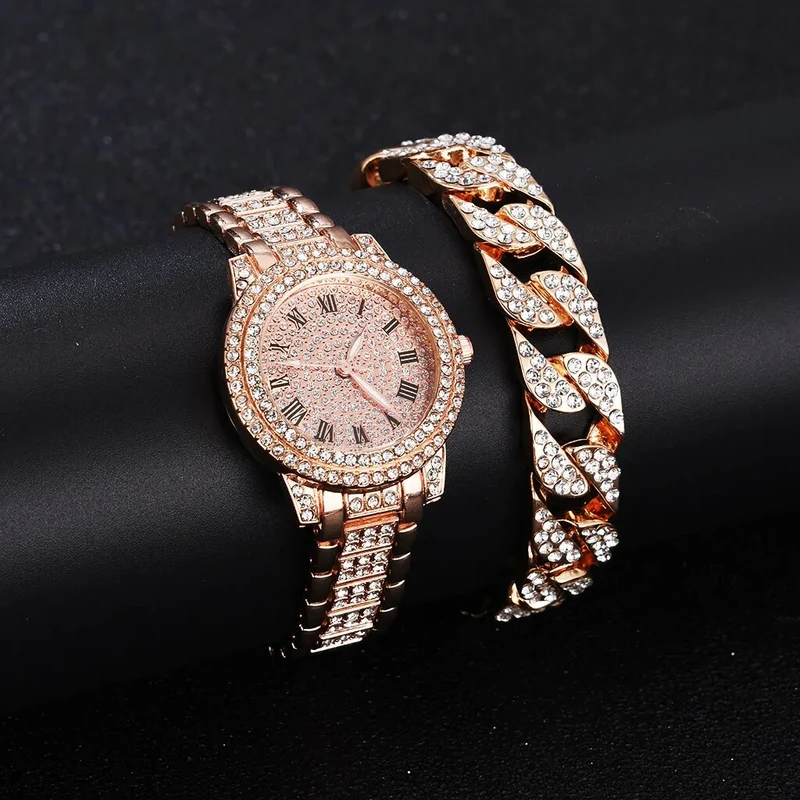 Damen Armband Uhren Set Strass Luxus Quarz Silber Gold Business Armbanduhr