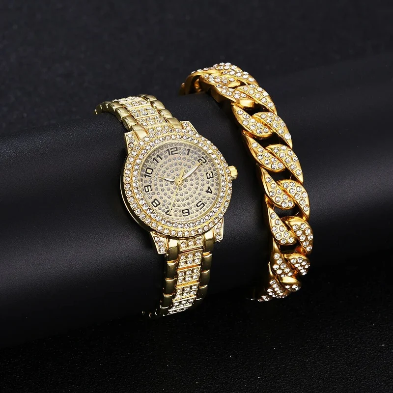 Damen Armband Uhren Set Strass Luxus Quarz Silber Gold Business Armbanduhr