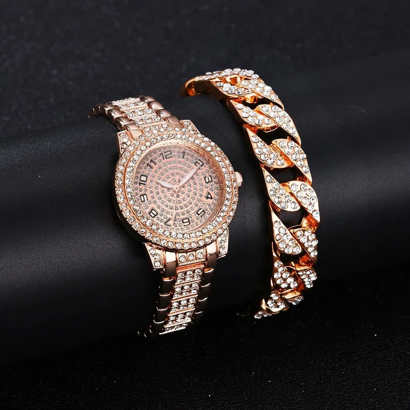 Damen Armband Uhren Set Strass Luxus Quarz Silber Gold Business Armbanduhr