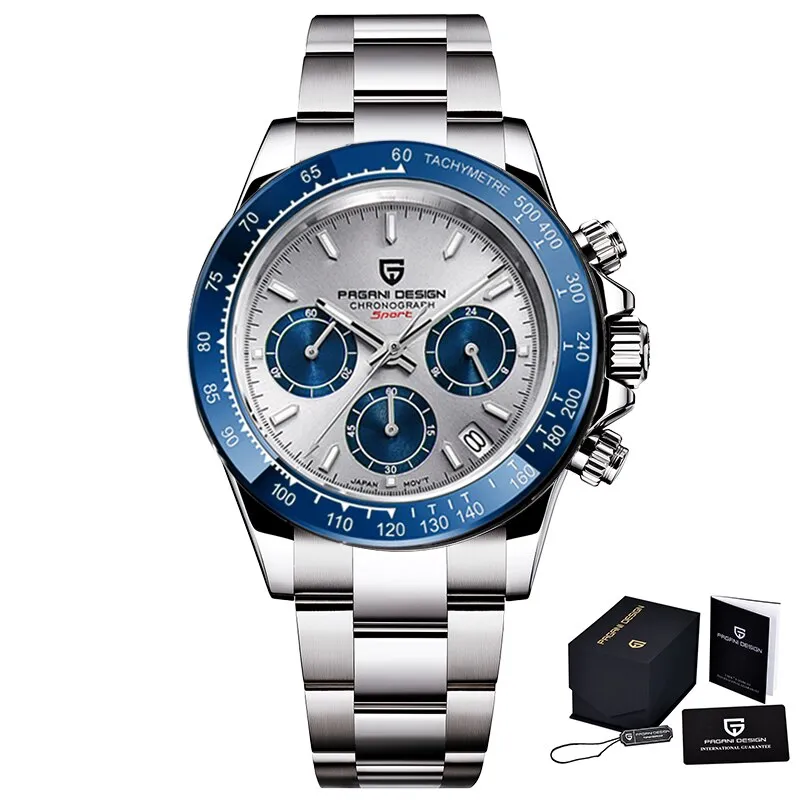 Herren Armbanduhr Silber Gold Edelstahl Fashion Quarz Uhr Chronograph Business