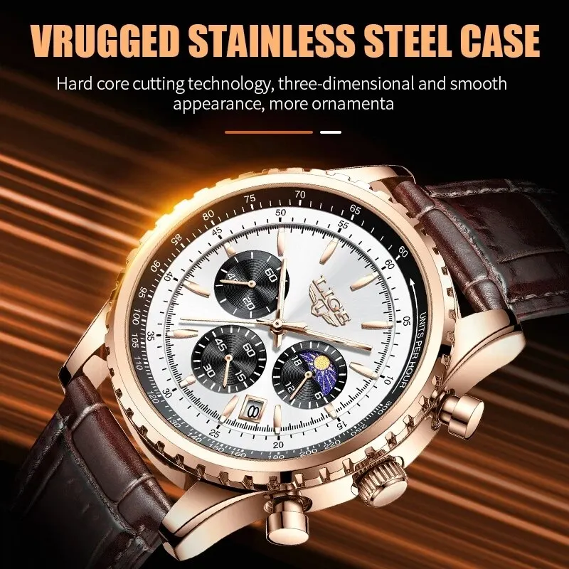 Herren Armbanduhr Silber Gold Edelstahl Fashion Quarz Uhr Chronograph Business