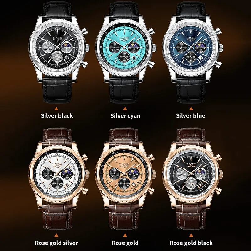 Herren Armbanduhr Silber Gold Edelstahl Fashion Quarz Uhr Chronograph Business