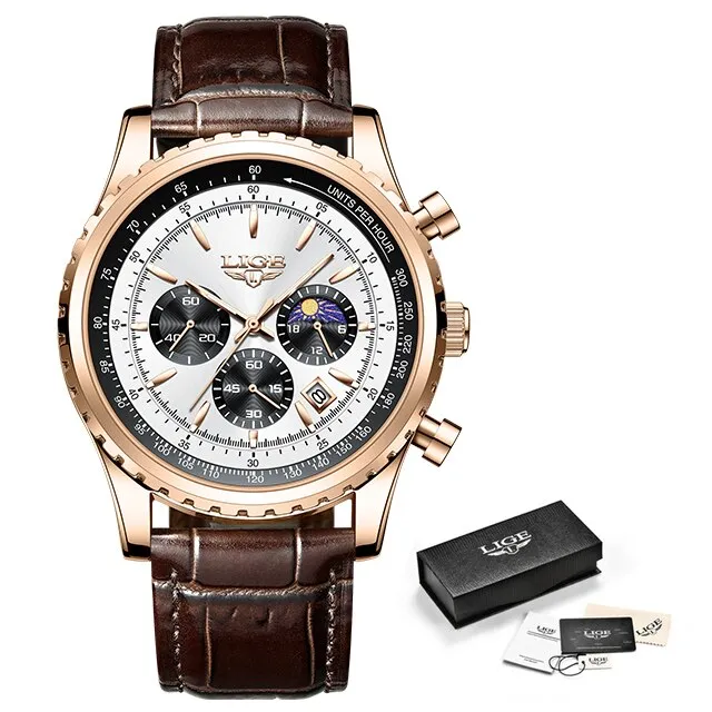 Herren Armbanduhr Silber Gold Edelstahl Fashion Quarz Uhr Chronograph Business