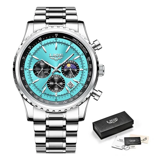 Herren Armbanduhr Silber Gold Edelstahl Fashion Quarz Uhr Chronograph Business