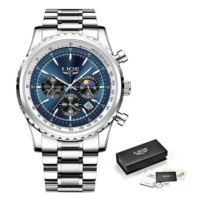 Herren Armbanduhr Silber Gold Edelstahl Fashion Quarz Uhr Chronograph Business