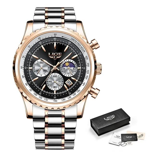 Herren Armbanduhr Silber Gold Edelstahl Fashion Quarz Uhr Chronograph Business