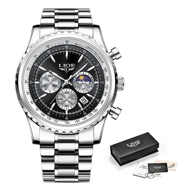 Herren Armbanduhr Silber Gold Edelstahl Fashion Quarz Uhr Chronograph Business