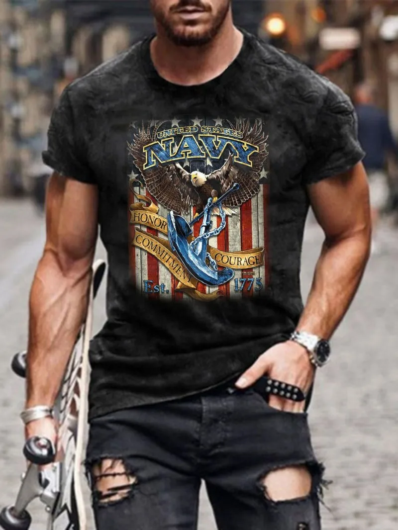 Herren Fashion Vintage 3D T-Shirt Rundhals Unisex Sommer Streetwear