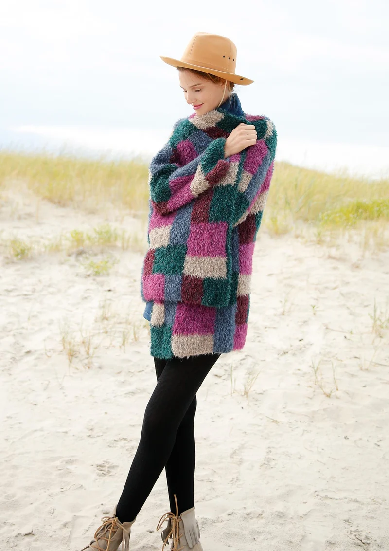Plüschjacke mit Patchworkmuster