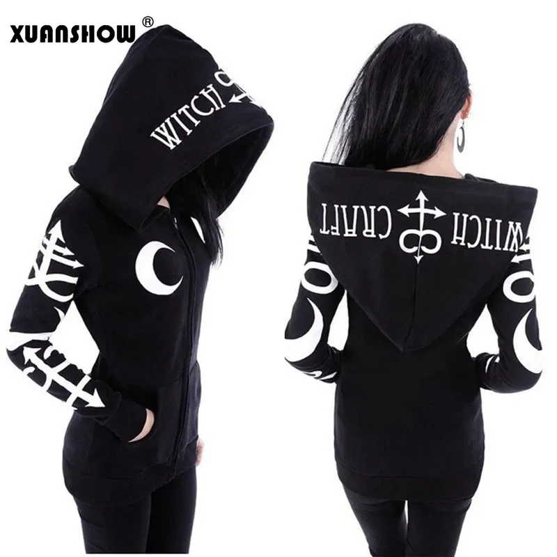 Gothic Kapuzenpullover Sweatjacke Zip Hoodie Sweatshirt Pullover Pulli Damen