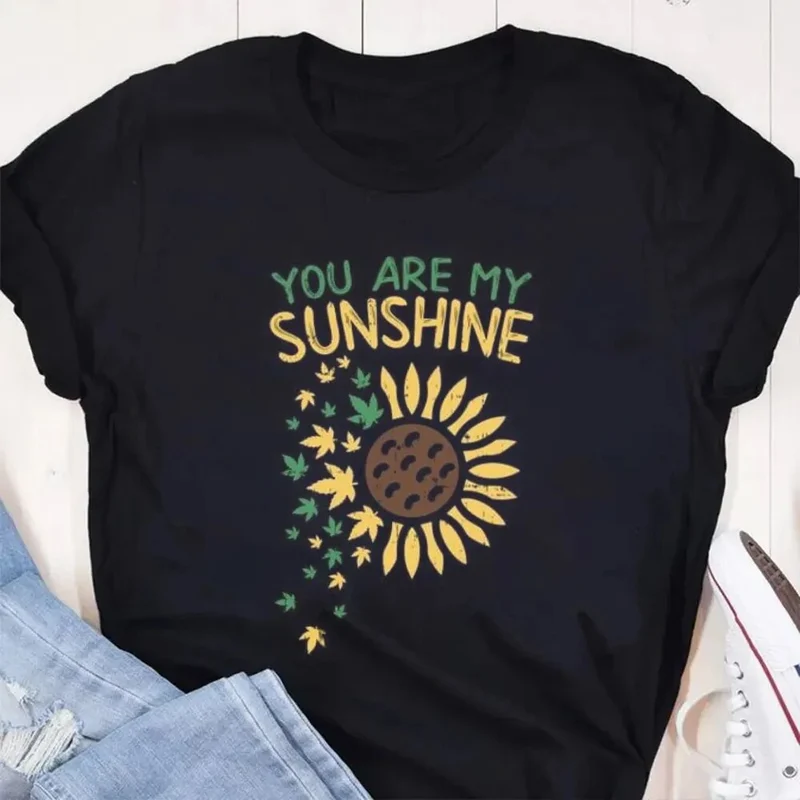 Damen Sommer Top Sonnenblume T-Shirt Rundhals Streetwear lockeres Damentop