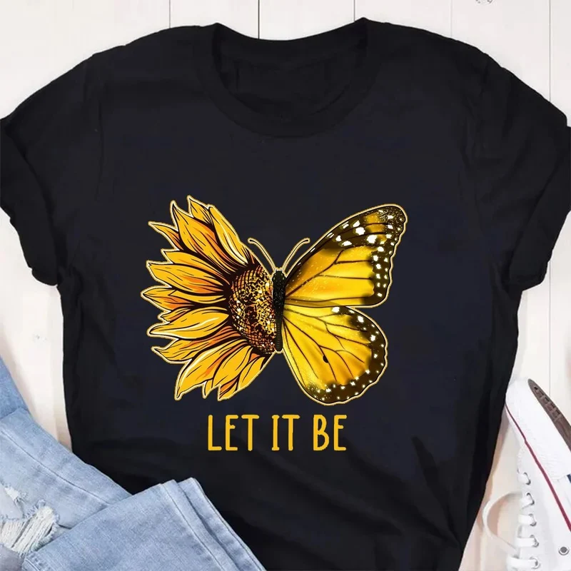 Damen Sommer Top Sonnenblume T-Shirt Rundhals Streetwear lockeres Damentop